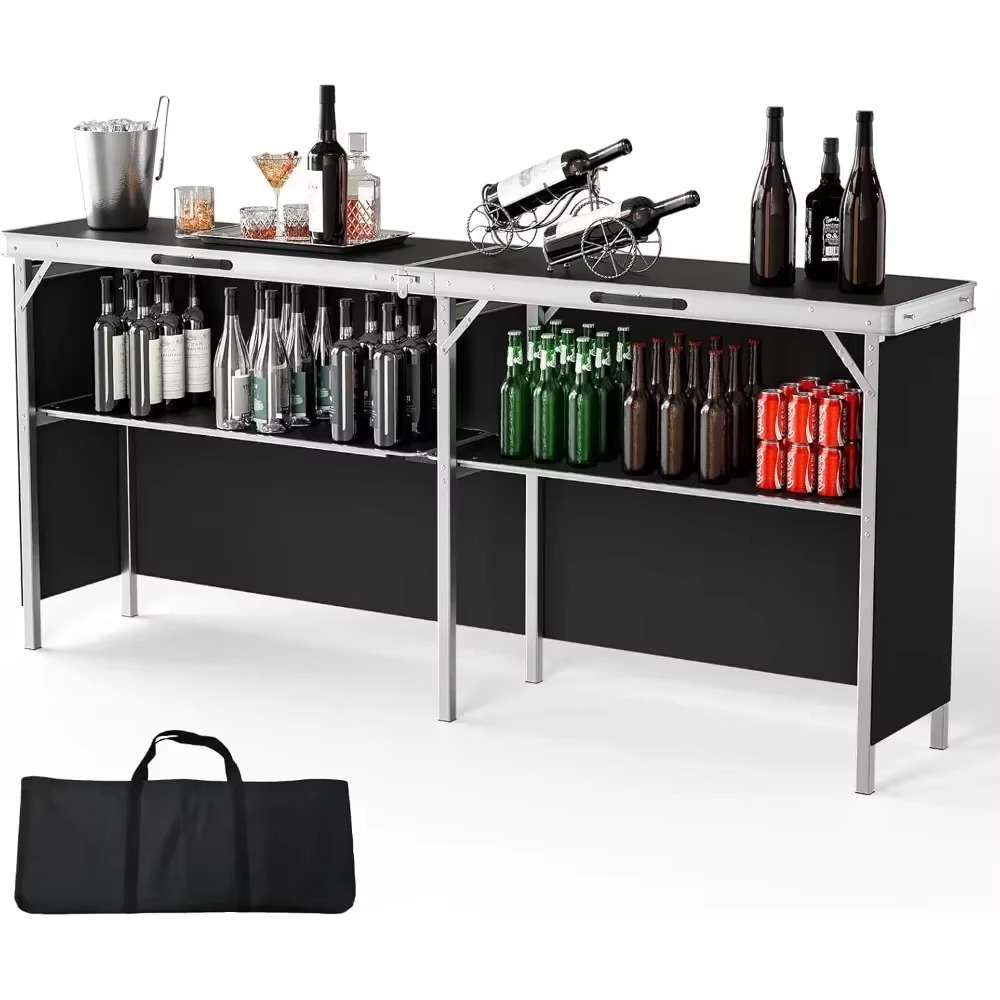 Folding 3 Tier Bar Table with Black Skirt for Parties Weddings and Trade Shows