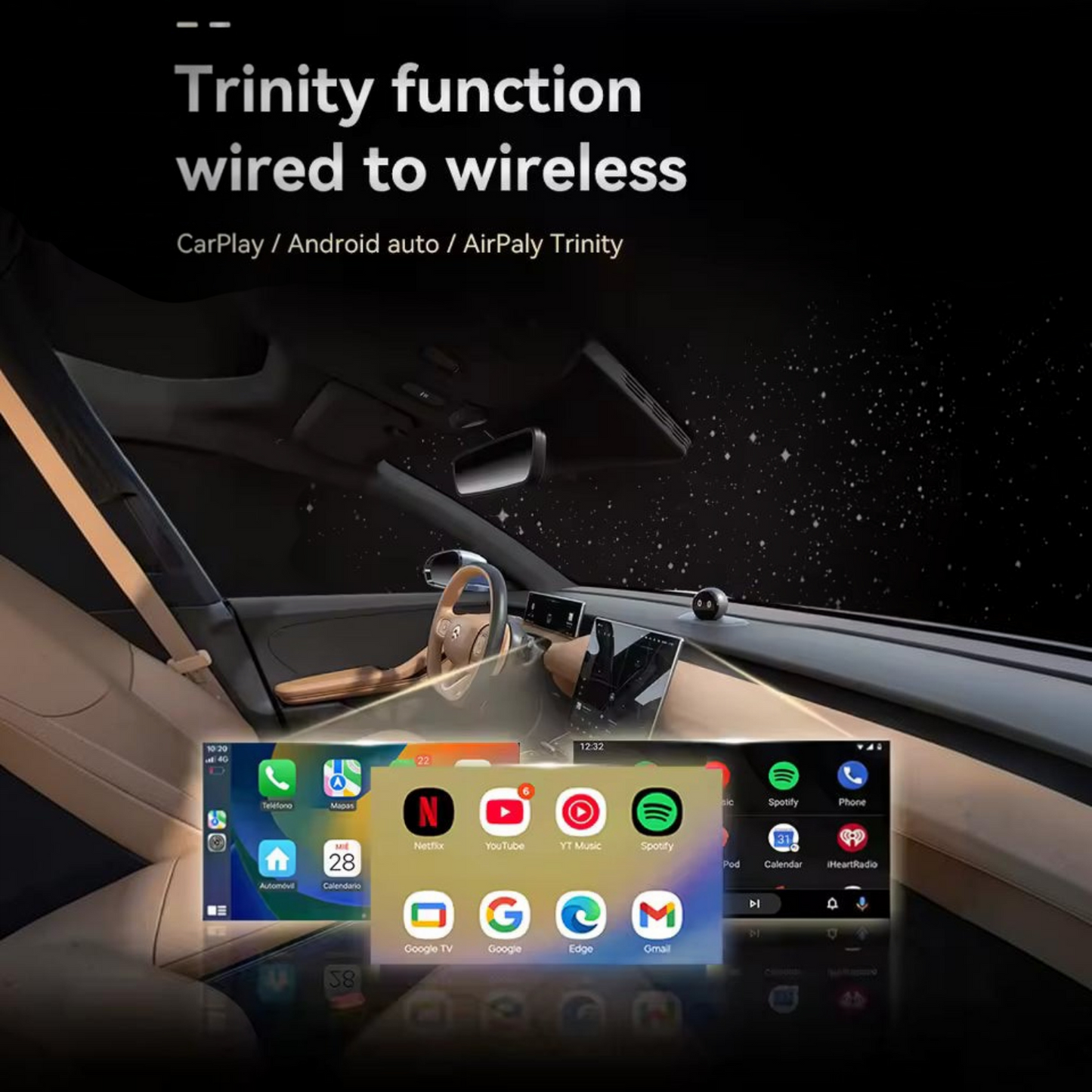 Wireless CarPlay Adapter with Android Auto and Screen Mirroring for Factory Wired Systems
