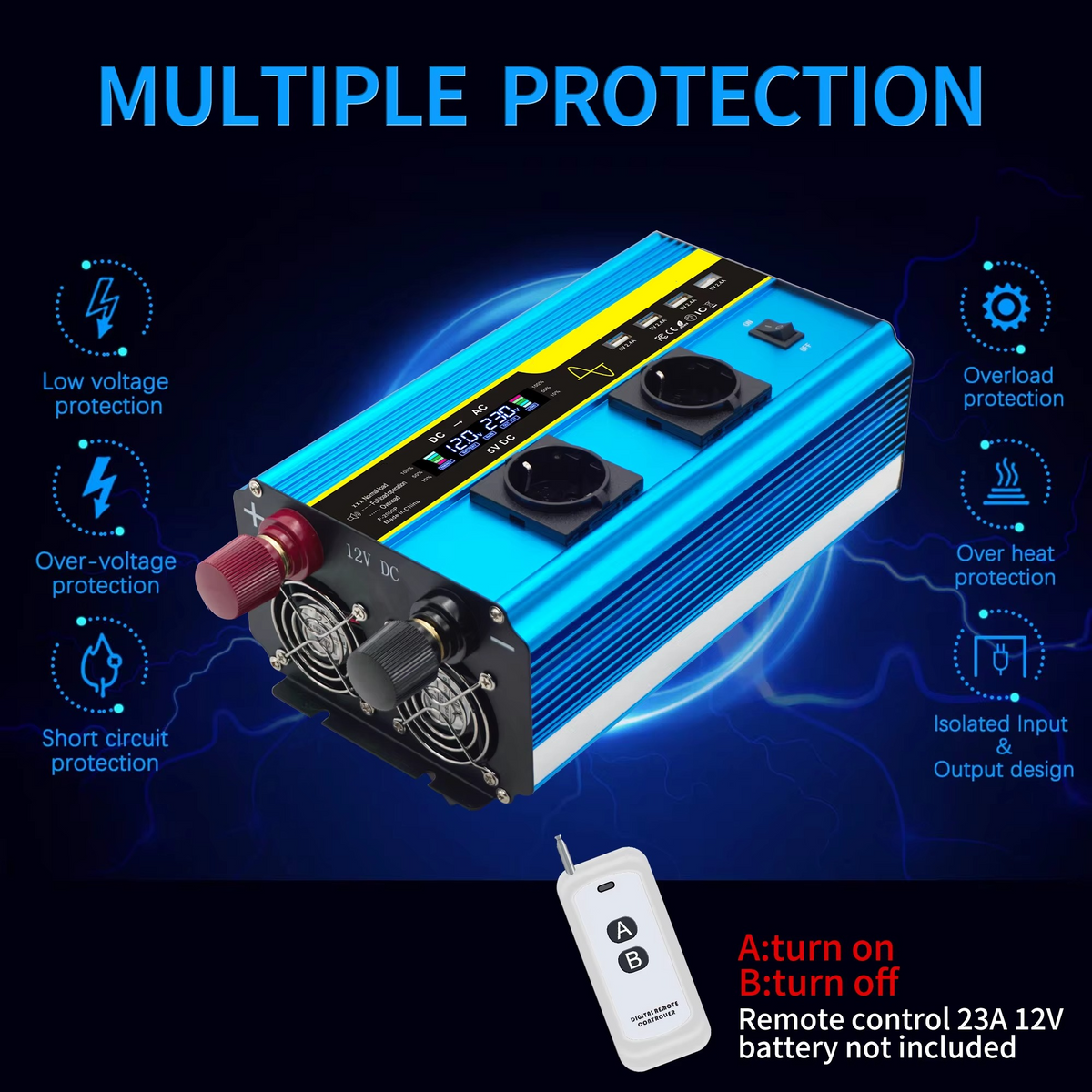 4000W Pure Sine Wave Inverter for Cars and Solar Systems, 12V or 24V DC to 110V AC