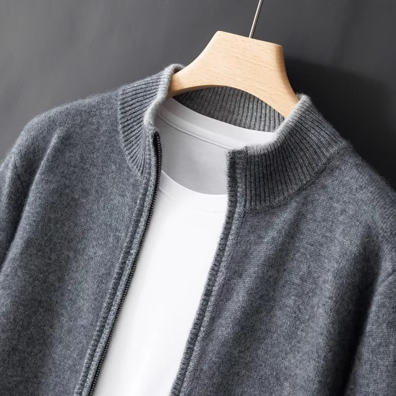 Mens Full Zip Cashmere Cardigan with Loose Fit for Cool Weather