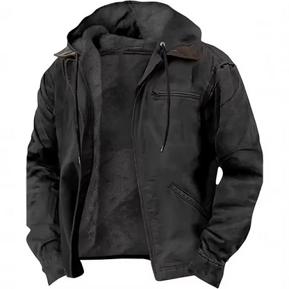 Men's Heavyweight Hooded Workwear Jacket with Insulated Lining and Adjustable Hood