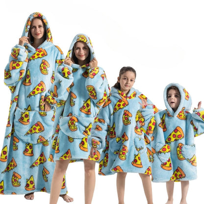 Oversized Hoodie Blanket with Pumpkin Pattern and Fleece Flannel Fabric, Unisex
