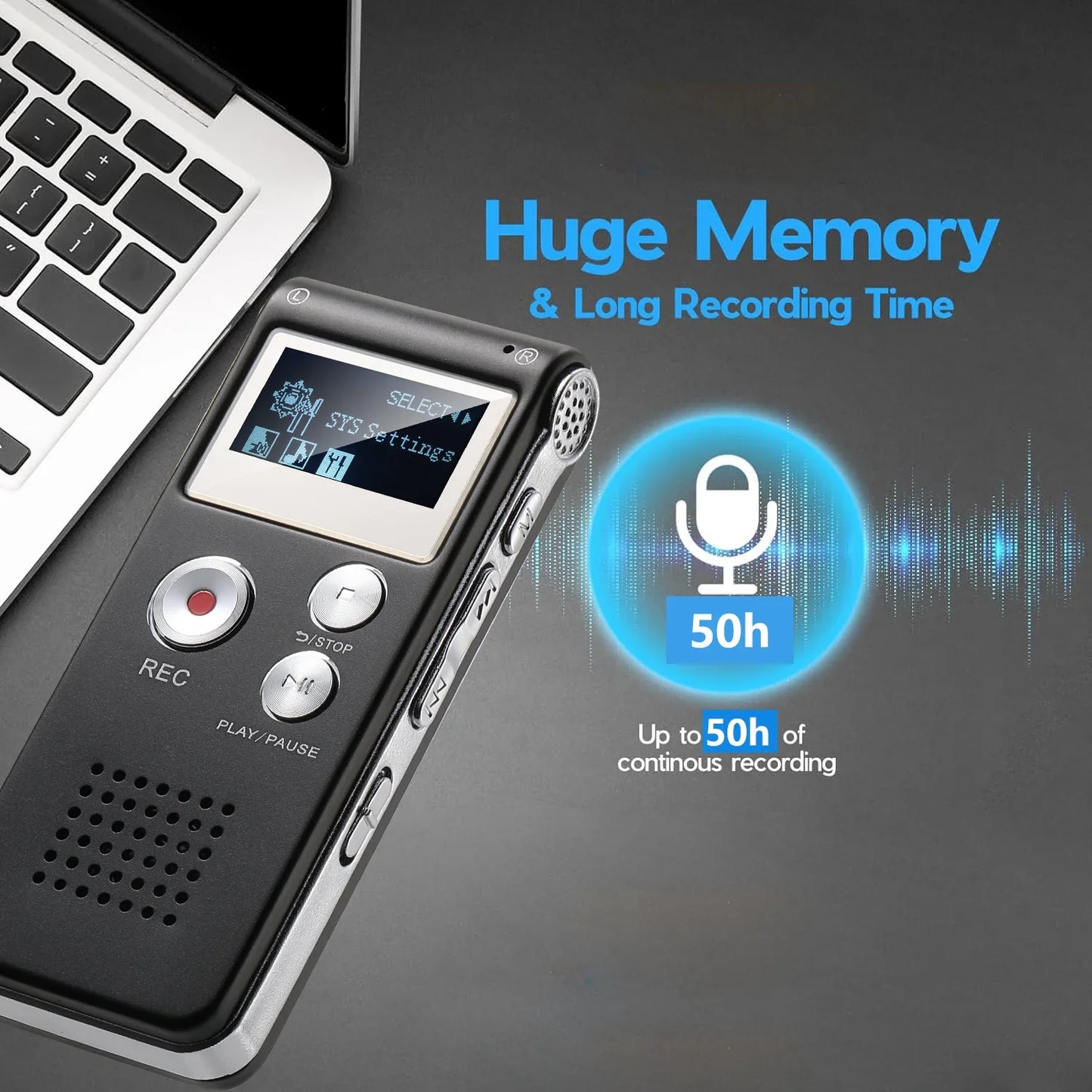 Portable Audio Recorder with WAV Playback and Compact Design