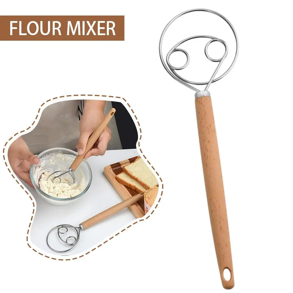Stainless Steel Dough Whisk with Beechwood Handle for Bread and Sourdough Mixing