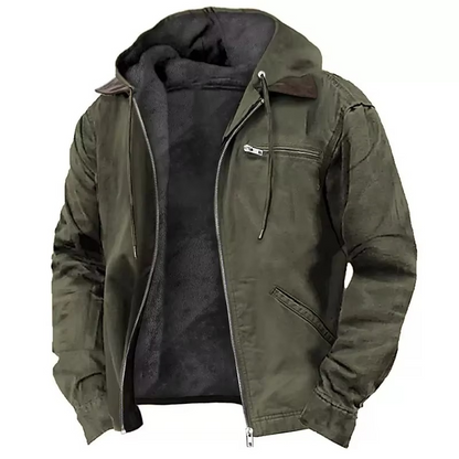 Men's Heavyweight Hooded Workwear Jacket with Insulated Lining and Adjustable Hood