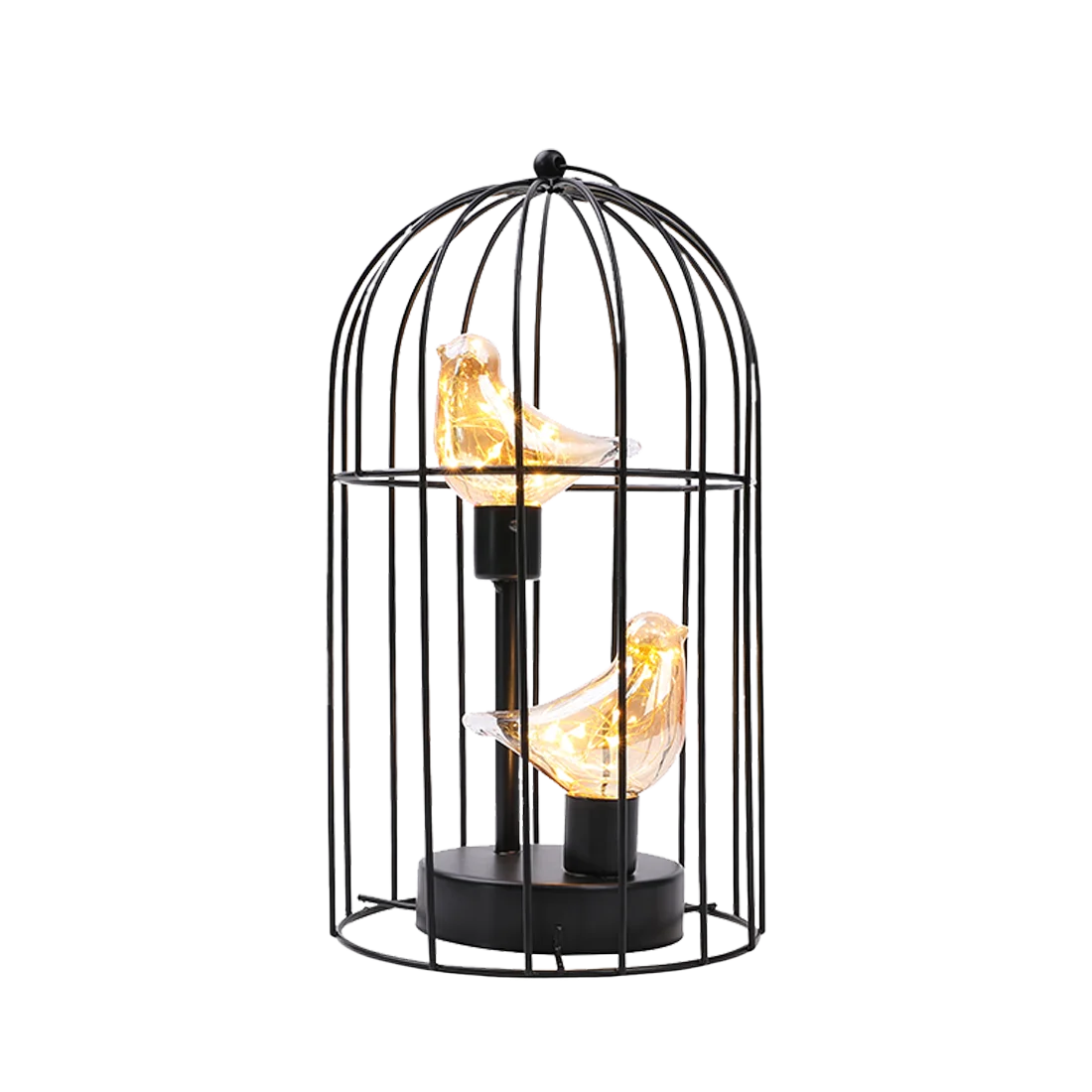 Warm White Fairy Light Table Lamp with Vintage Birdcage Frame and Bird Accent