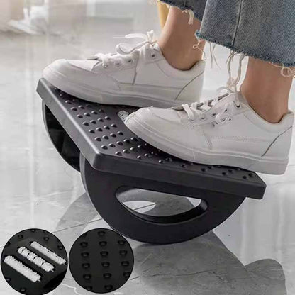 Rocking Foot Rest with Textured Rollers and Raised Platform for Desk