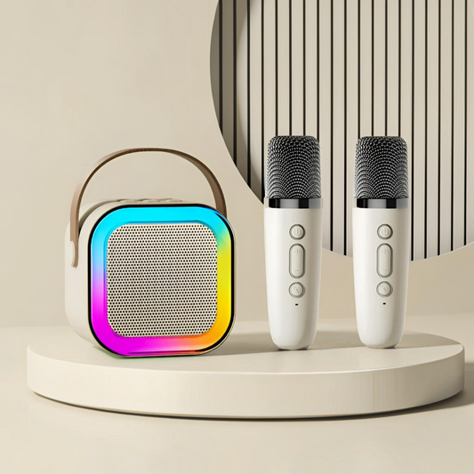 Portable Karaoke Machine with Dual Wireless Microphones and Rechargeable Battery