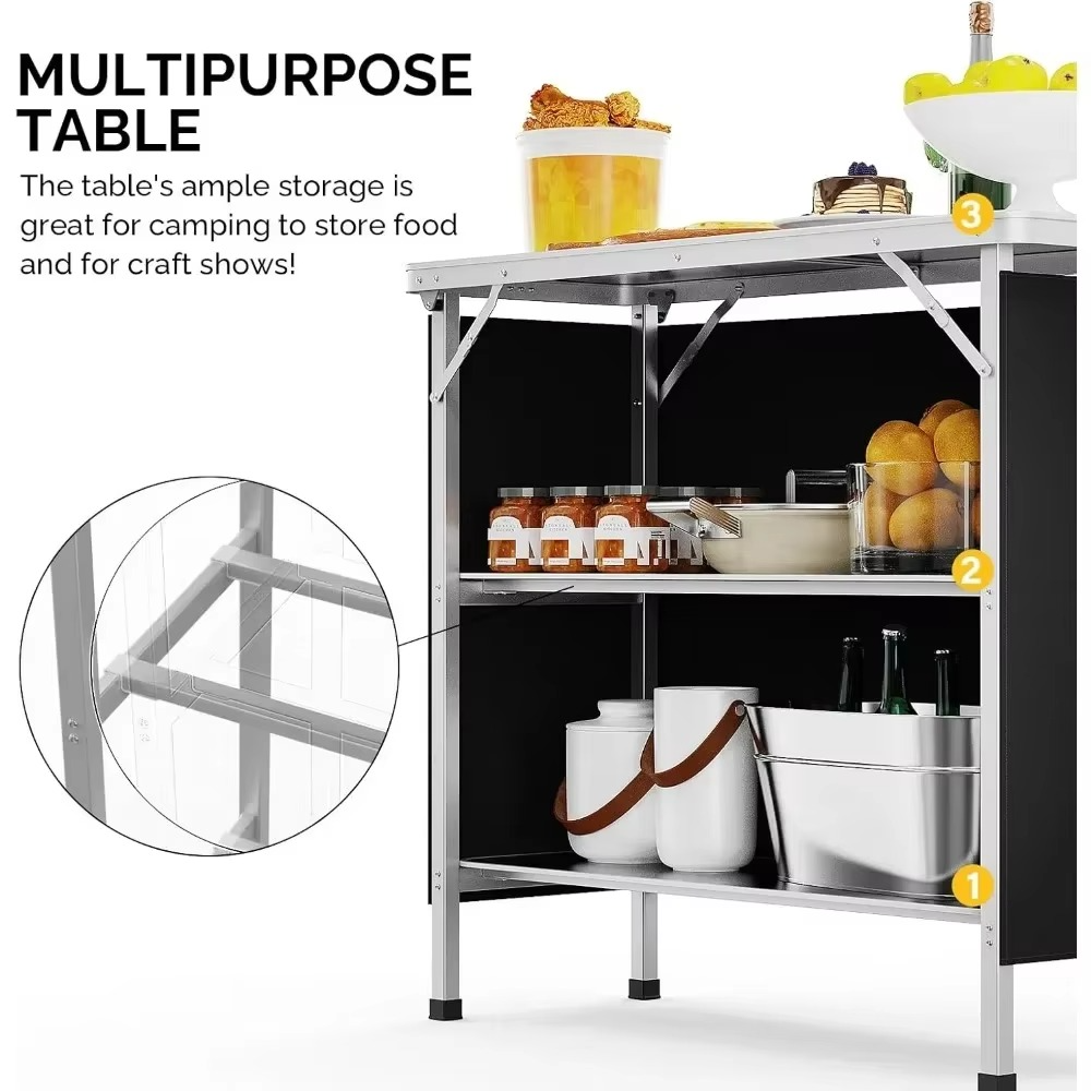 Folding 3 Tier Bar Table with Black Skirt for Parties Weddings and Trade Shows