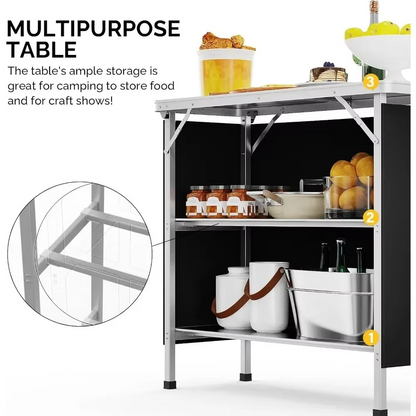 Folding 3 Tier Bar Table with Black Skirt for Parties Weddings and Trade Shows