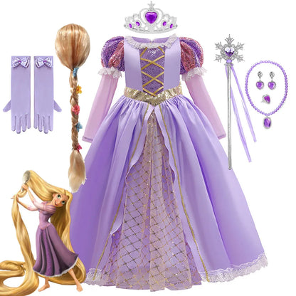 Girls Ball Gown Dress with Puff Sleeves and Applique Details