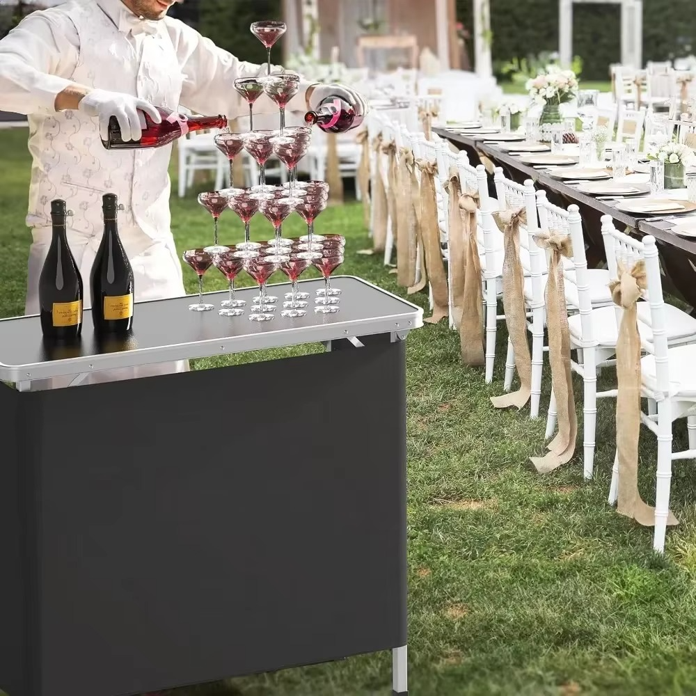 Folding 3 Tier Bar Table with Black Skirt for Parties Weddings and Trade Shows