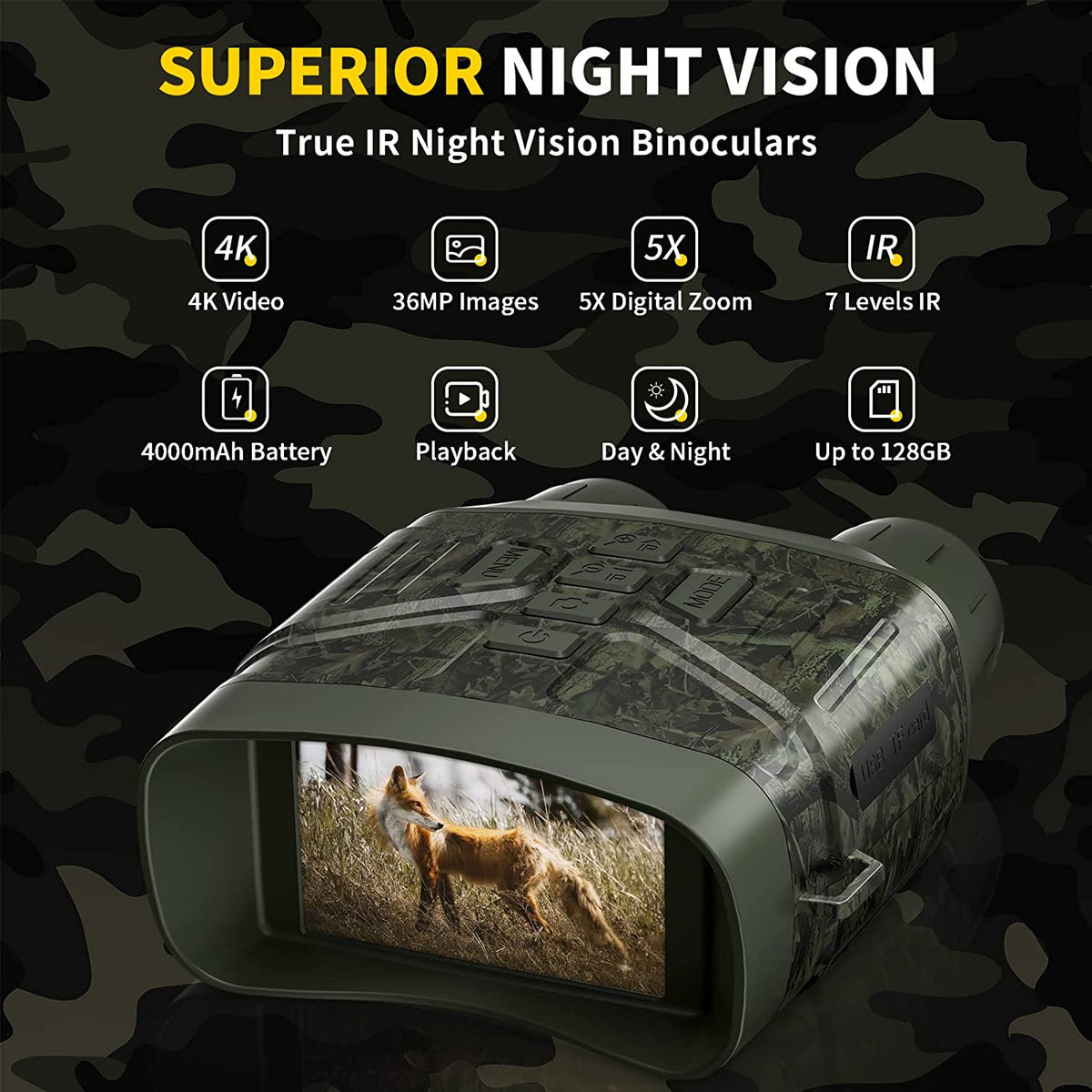 Night Vision Binoculars with 5x Zoom and 656 Feet Range