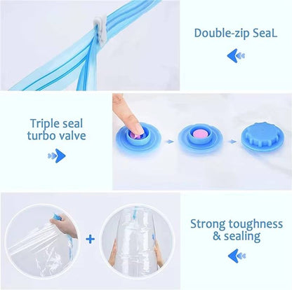 Clothes Vacuum Storage Bags in Four Sizes with Dual Zip Closure, Clear Walls and a Hand Pump