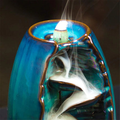 Ceramic Incense Waterfall Burner with Backflow Smoke Effect and 50 Cones
