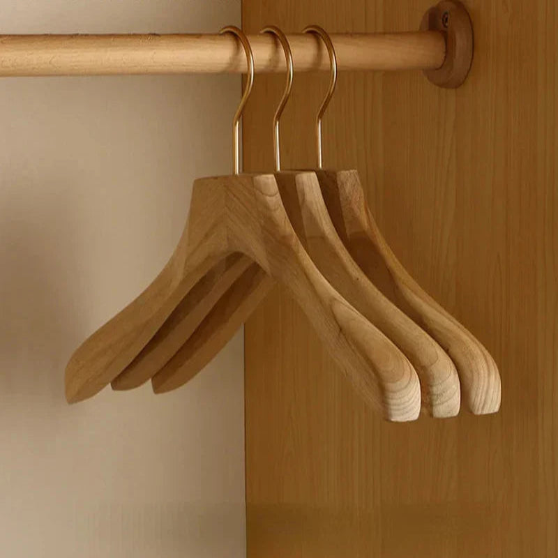 Wide Shoulder Wooden Hangers with Camphor Wood and Flocked Rod, Set of 2