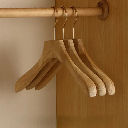 Wide Shoulder Wooden Hangers with Camphor Wood and Flocked Rod, Set of 2