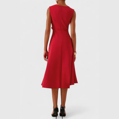 Asymmetric Midi Dress with Draped Hem and Sleeveless Cut, Lightweight Knit