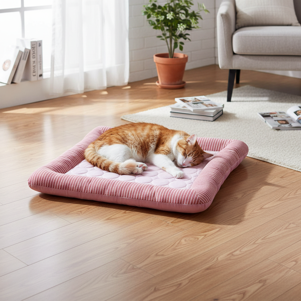 Pet Cooling Mat with Breathable Ice Silk Surface and Edge Stitching for Dogs and Cats
