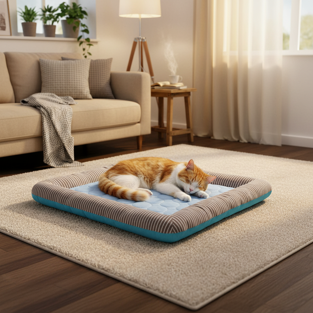 Pet Cooling Mat with Breathable Ice Silk Surface and Edge Stitching for Dogs and Cats