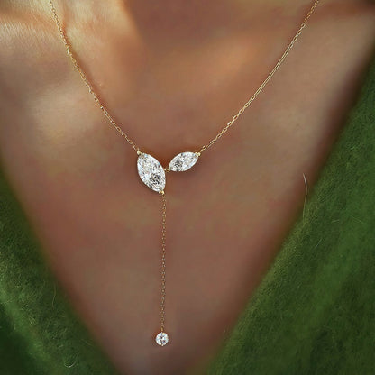 Moissanite Lariat Necklace with Marquise Stones and Y Drop Tassel, 4cttw Sterling Silver