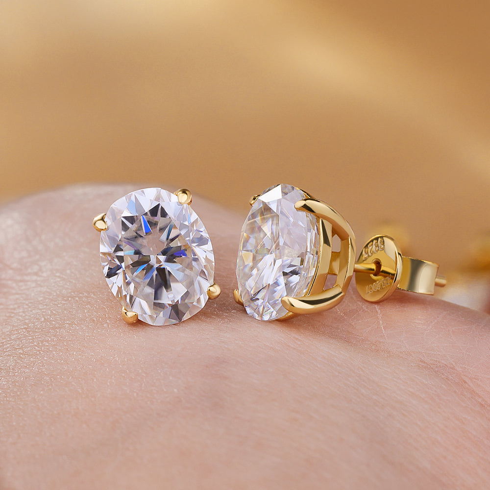 Moissanite Oval Stud Earrings with D Color VVS1 Clarity and Sterling Silver Setting