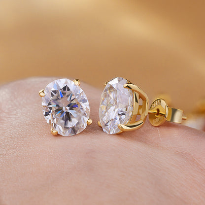 Moissanite Oval Stud Earrings with D Color VVS1 Clarity and Sterling Silver Setting