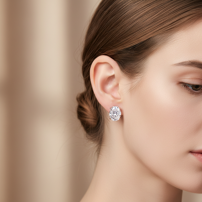 Moissanite Oval Stud Earrings with D Color VVS1 Clarity and Sterling Silver Setting