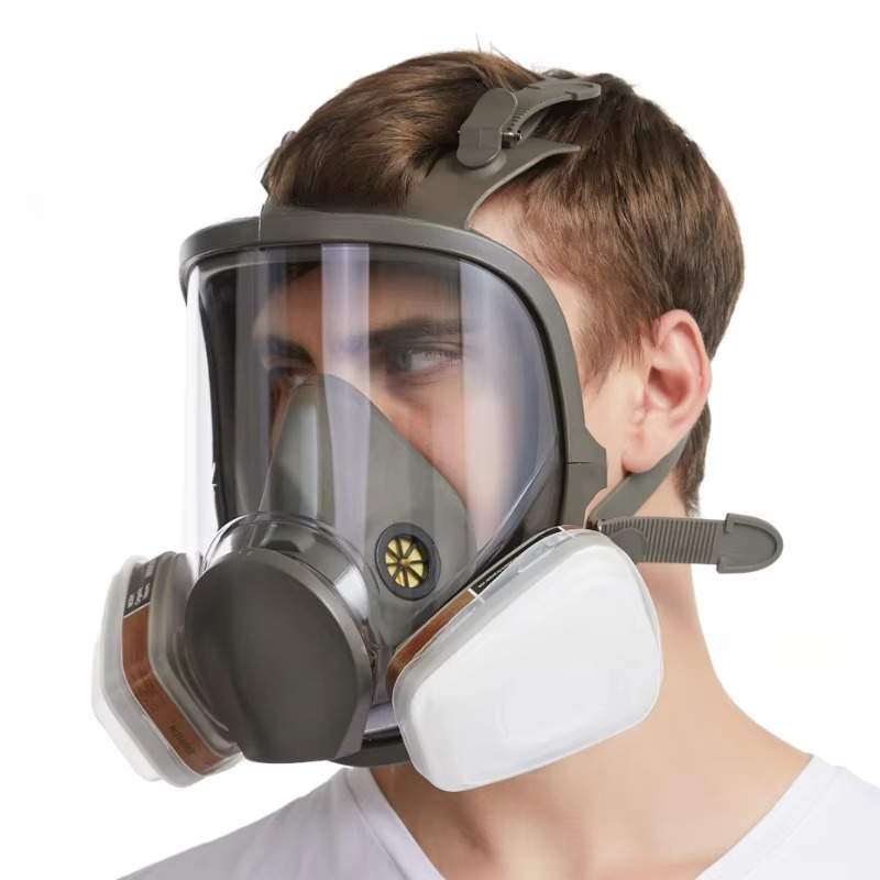 Full Face Respirator Mask with Anti-Fog Lens and Replaceable Filter Cartridges