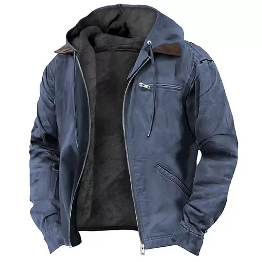 Men's Heavyweight Hooded Workwear Jacket with Insulated Lining and Adjustable Hood