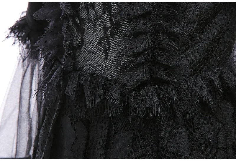 Girls Witch Queen Costume Dress with Lace Ruffles and Mid Calf Length