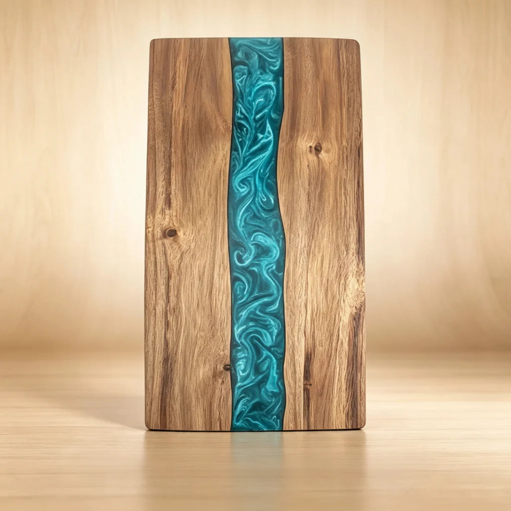 Schneidebrett Holz mit Epoxidharz-Einlage Türkis -    Zorenza