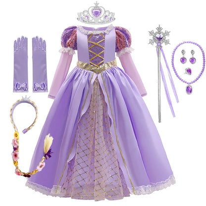 Girls Ball Gown Dress with Puff Sleeves and Applique Details