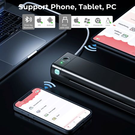 Portable Wireless Thermal Printer for A4 Pages with No Ink Needed in Four Colors