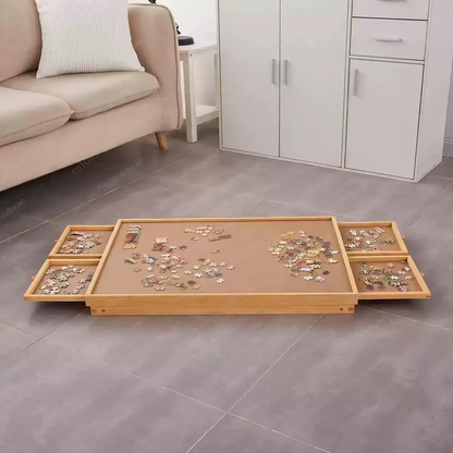 Folding Wooden Puzzle Table with Four Side Drawers for Puzzles Up to 1500 Pieces