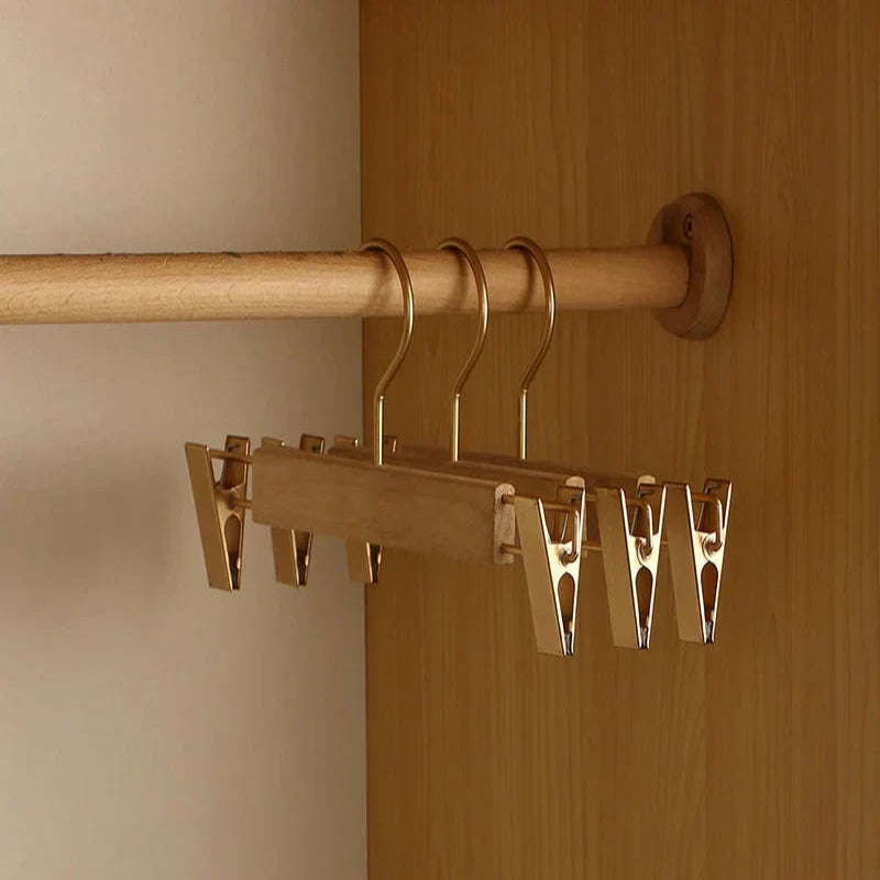 Wide Shoulder Wooden Hangers with Camphor Wood and Flocked Rod, Set of 2