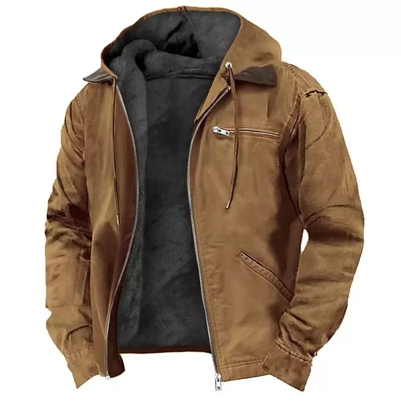 Men's Heavyweight Hooded Workwear Jacket with Insulated Lining and Adjustable Hood