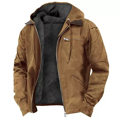 Men's Heavyweight Hooded Workwear Jacket with Insulated Lining and Adjustable Hood