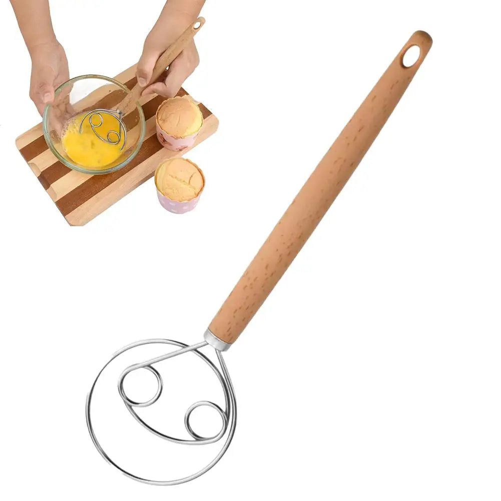 Stainless Steel Dough Whisk with Beechwood Handle for Bread and Sourdough Mixing