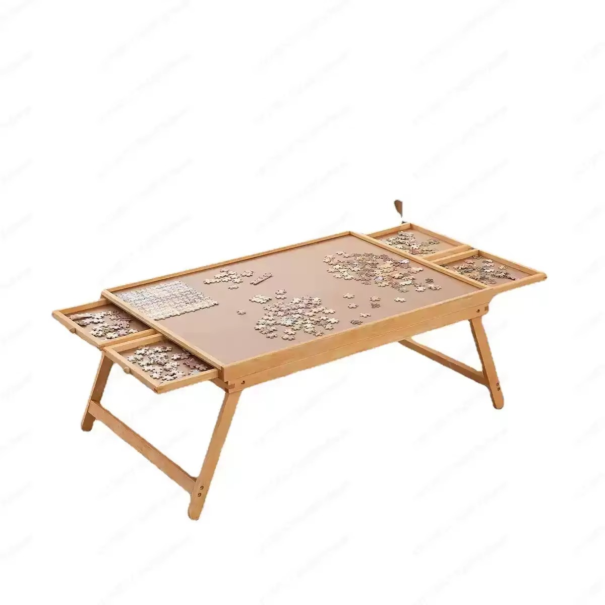 Folding Wooden Puzzle Table with Four Side Drawers for Puzzles Up to 1500 Pieces