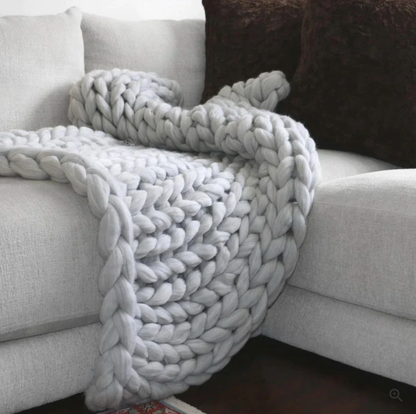 Hand Knitted Wool Blanket with Open Weave and Temperature Regulation