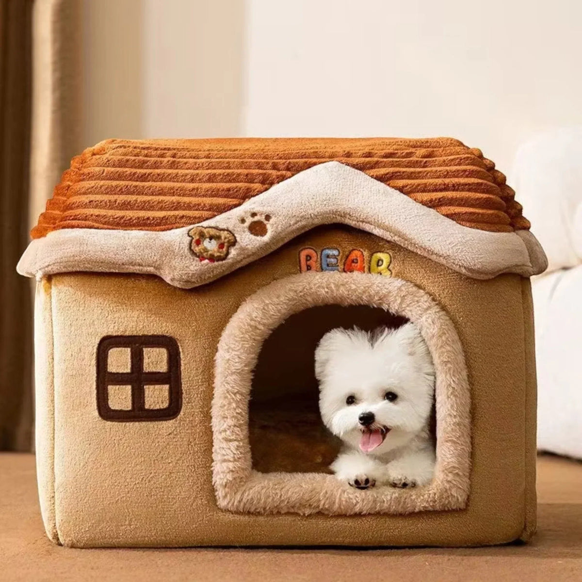 Padded Pet Bed with Raised Edges and Removable Washable Cover for Small to Medium Pets