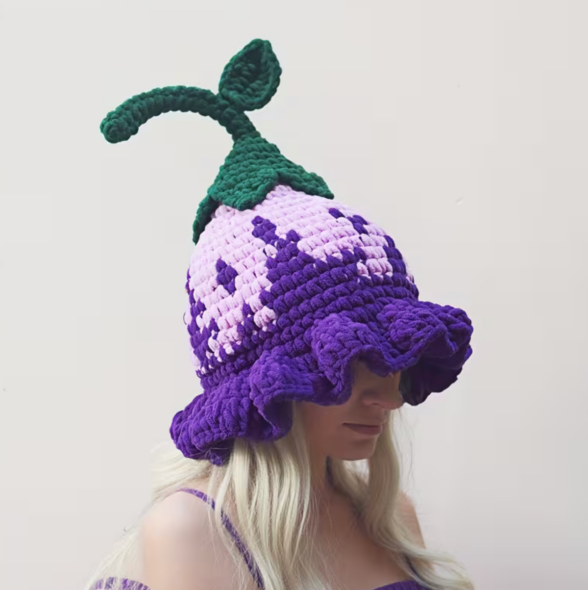 Handmade Crochet Wizard Hat with Flower Stitching and Tall Pointed Cone, Three Colors