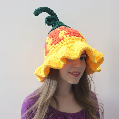 Handmade Crochet Wizard Hat with Flower Stitching and Tall Pointed Cone, Three Colors