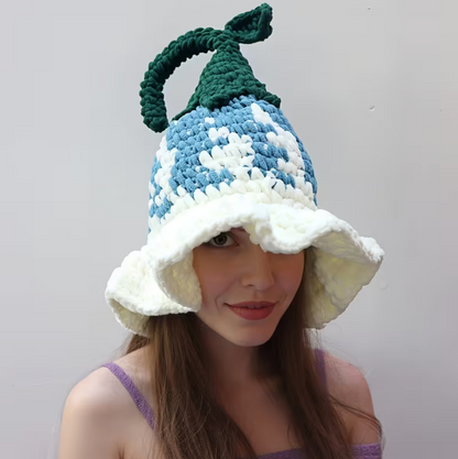 Handmade Crochet Wizard Hat with Flower Stitching and Tall Pointed Cone, Three Colors
