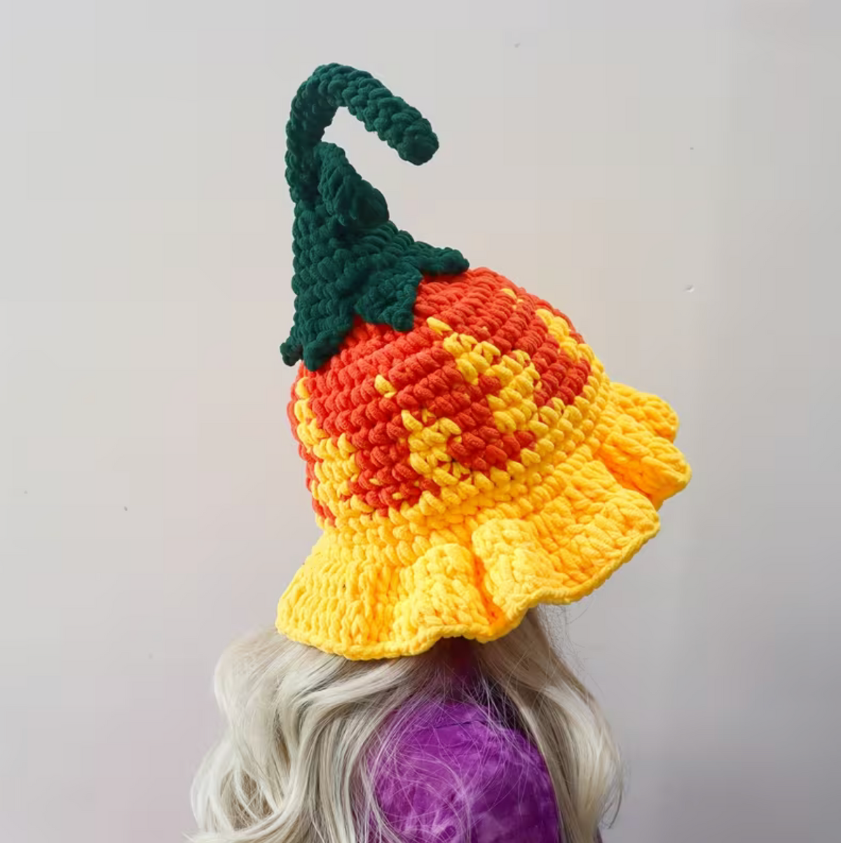Handmade Crochet Wizard Hat with Flower Stitching and Tall Pointed Cone, Three Colors