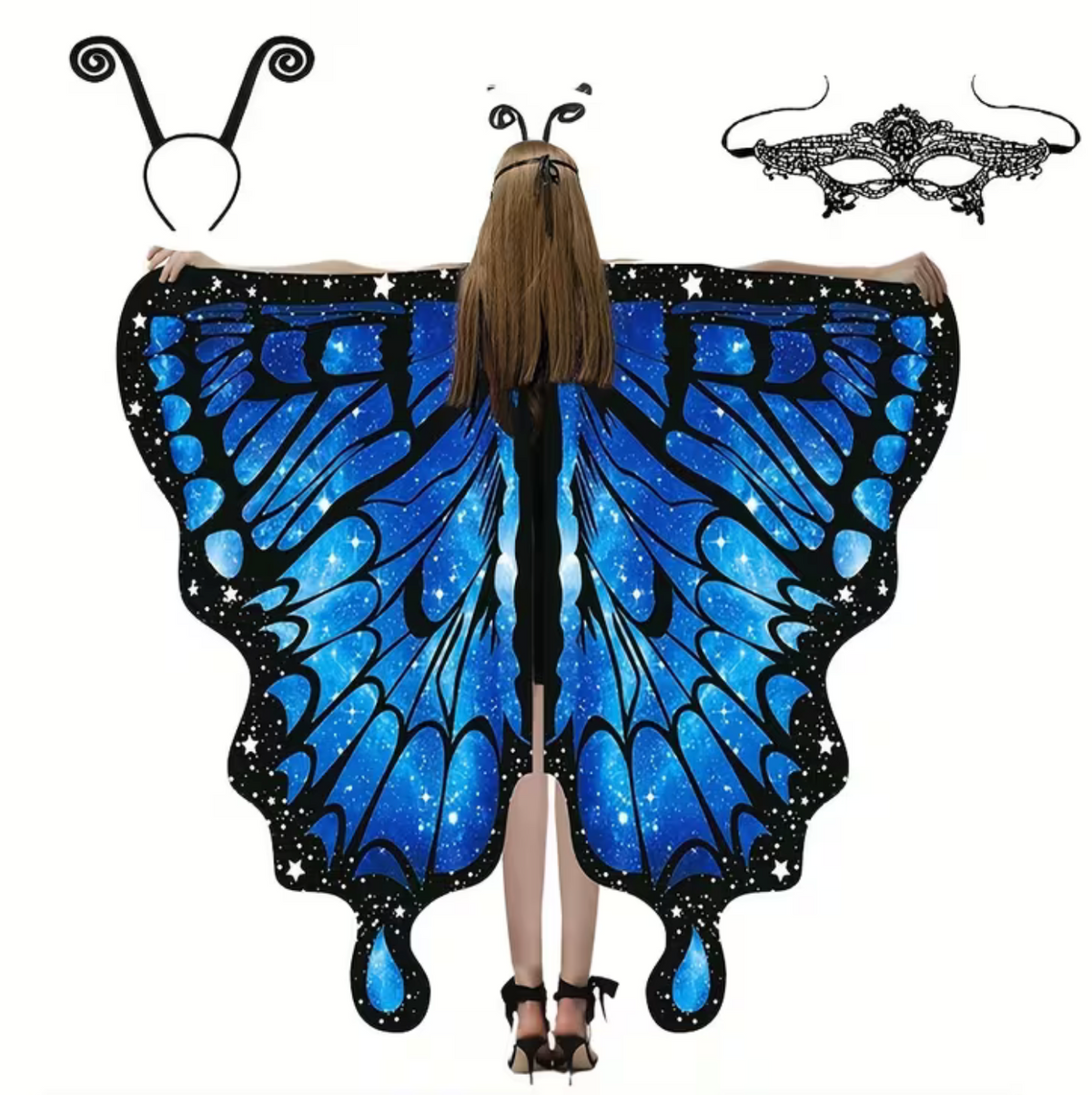Butterfly Wing Shawl and Headband Set for Halloween Costumes