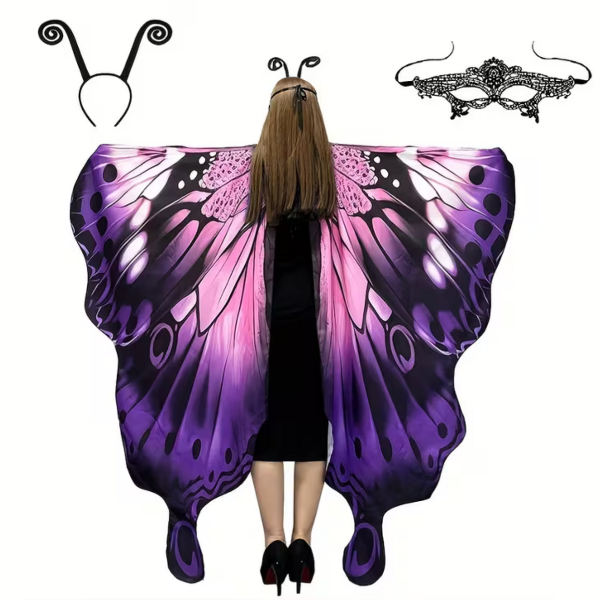 Butterfly Wing Shawl and Headband Set for Halloween Costumes