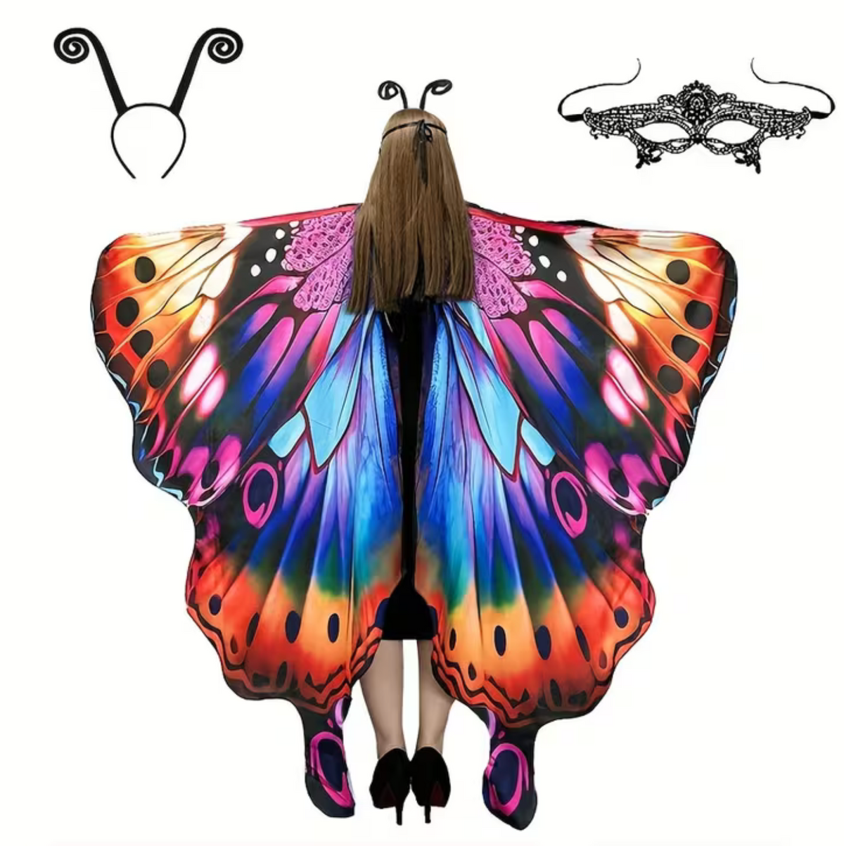 Butterfly Wing Shawl and Headband Set for Halloween Costumes