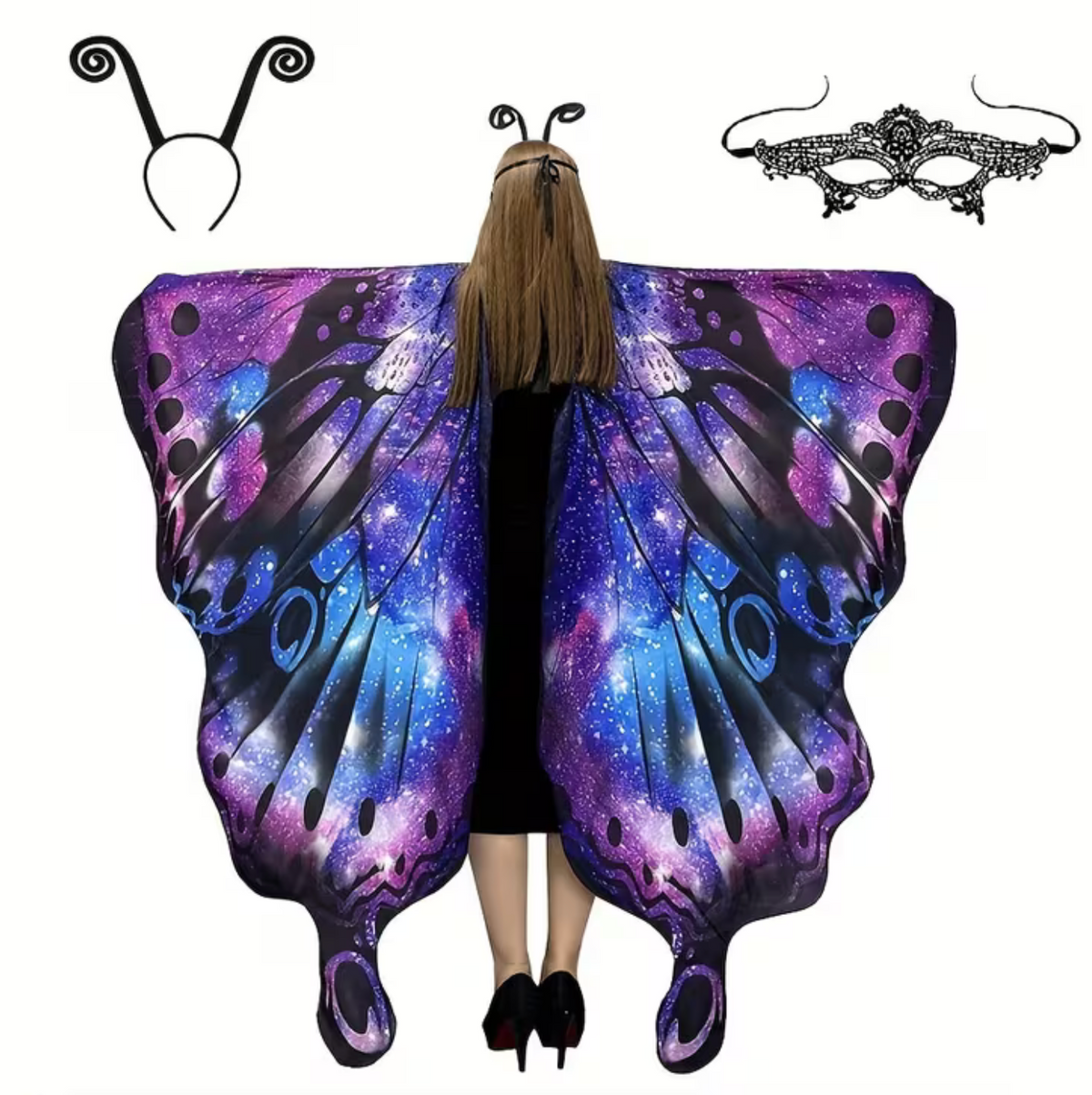Butterfly Wing Shawl and Headband Set for Halloween Costumes